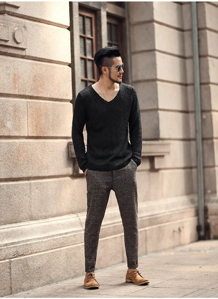 Men's Autumn/Winter Woolen Knitted V-Neck Pullover