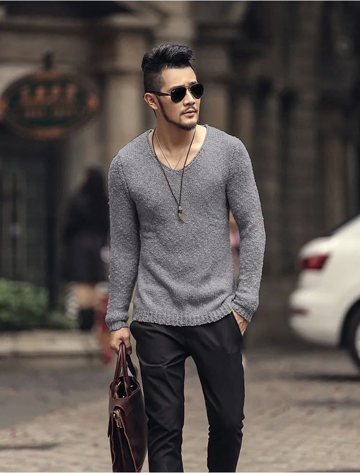 Men's Autumn/Winter Woolen Knitted V-Neck Pullover