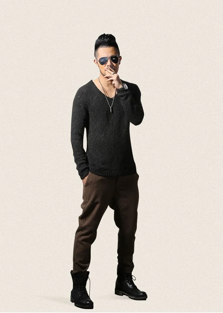 Men's Autumn/Winter Woolen Knitted V-Neck Pullover