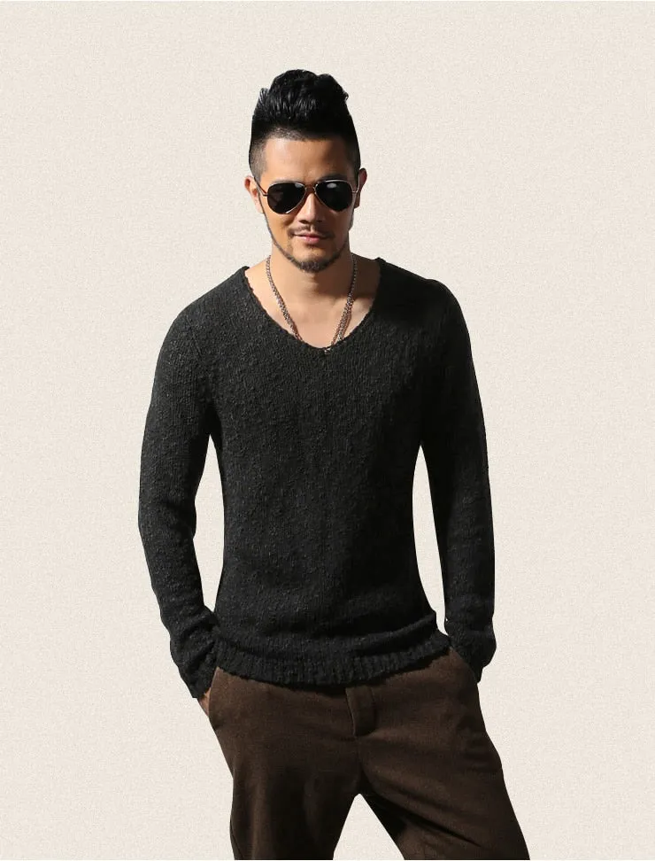 Men's Autumn/Winter Woolen Knitted V-Neck Pullover