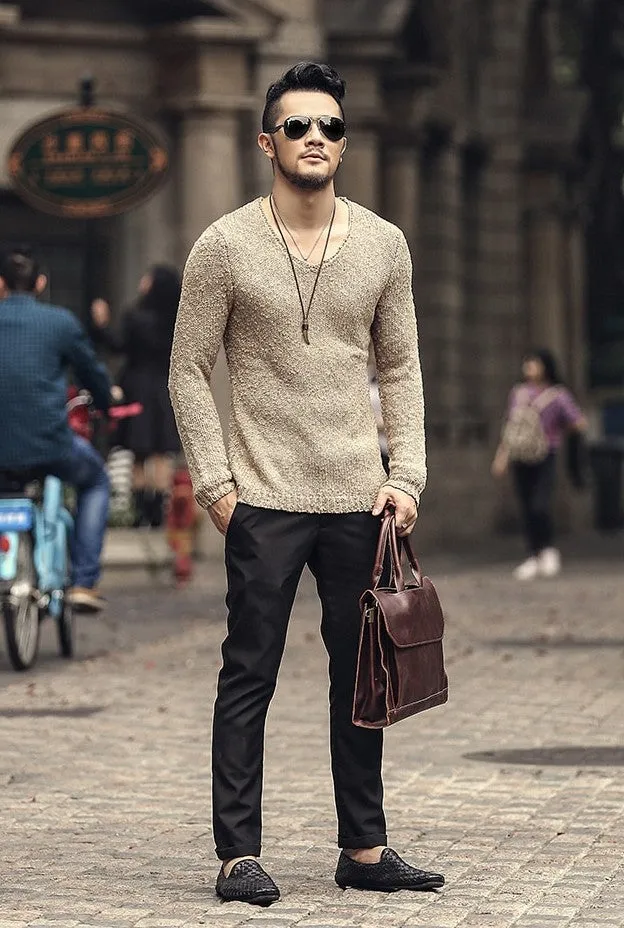 Men's Autumn/Winter Woolen Knitted V-Neck Pullover