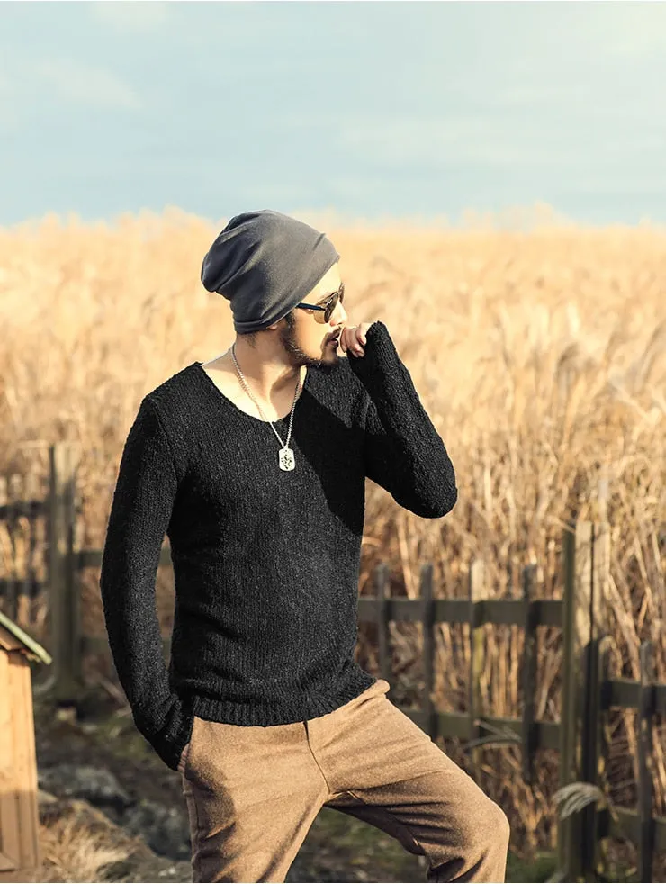 Men's Autumn/Winter Woolen Knitted V-Neck Pullover