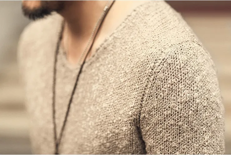 Men's Autumn/Winter Woolen Knitted V-Neck Pullover