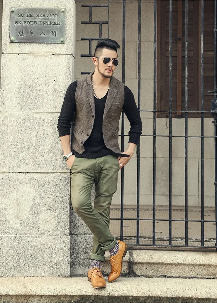 Men's Autumn/Winter Woolen Knitted V-Neck Pullover
