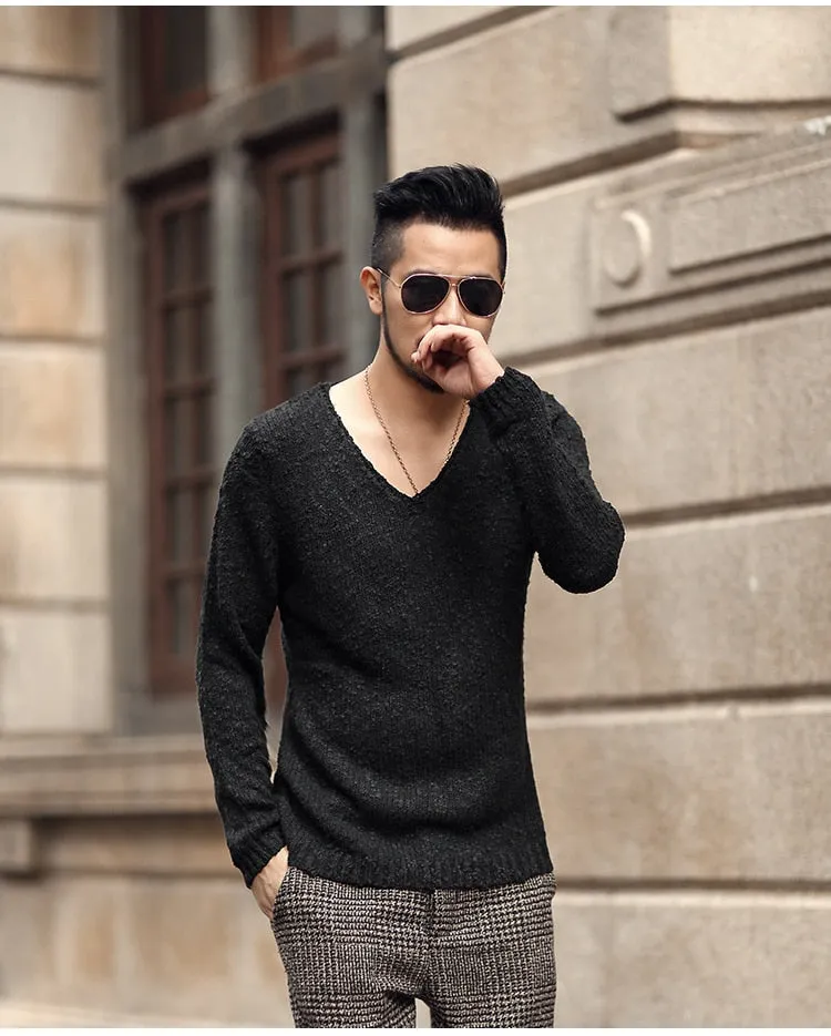 Men's Autumn/Winter Woolen Knitted V-Neck Pullover