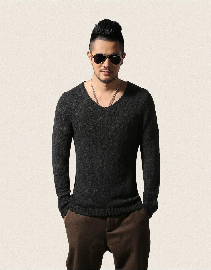 Men's Autumn/Winter Woolen Knitted V-Neck Pullover