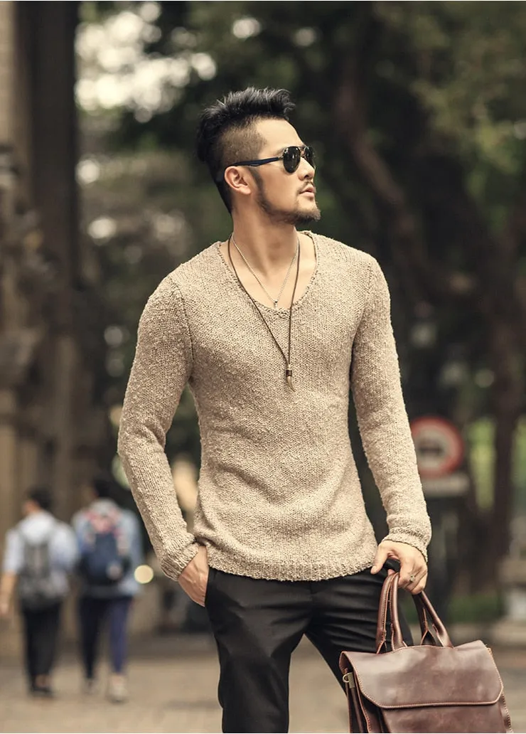Men's Autumn/Winter Woolen Knitted V-Neck Pullover