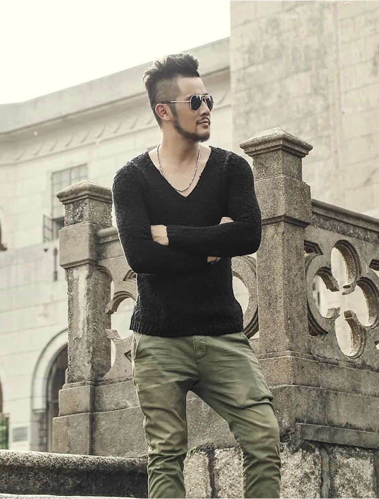 Men's Autumn/Winter Woolen Knitted V-Neck Pullover