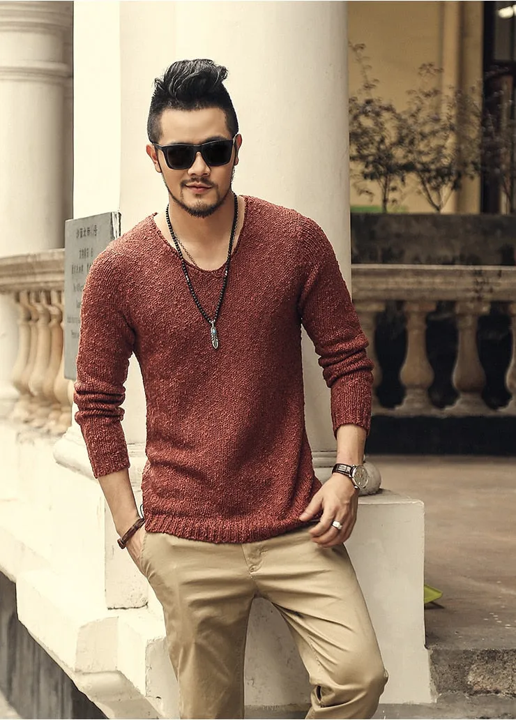 Men's Autumn/Winter Woolen Knitted V-Neck Pullover