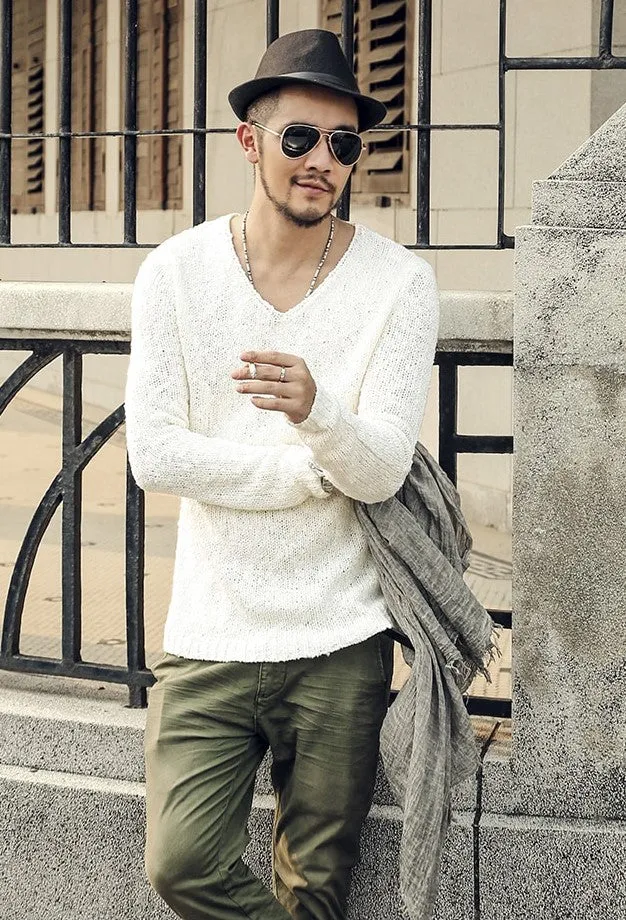 Men's Autumn/Winter Woolen Knitted V-Neck Pullover