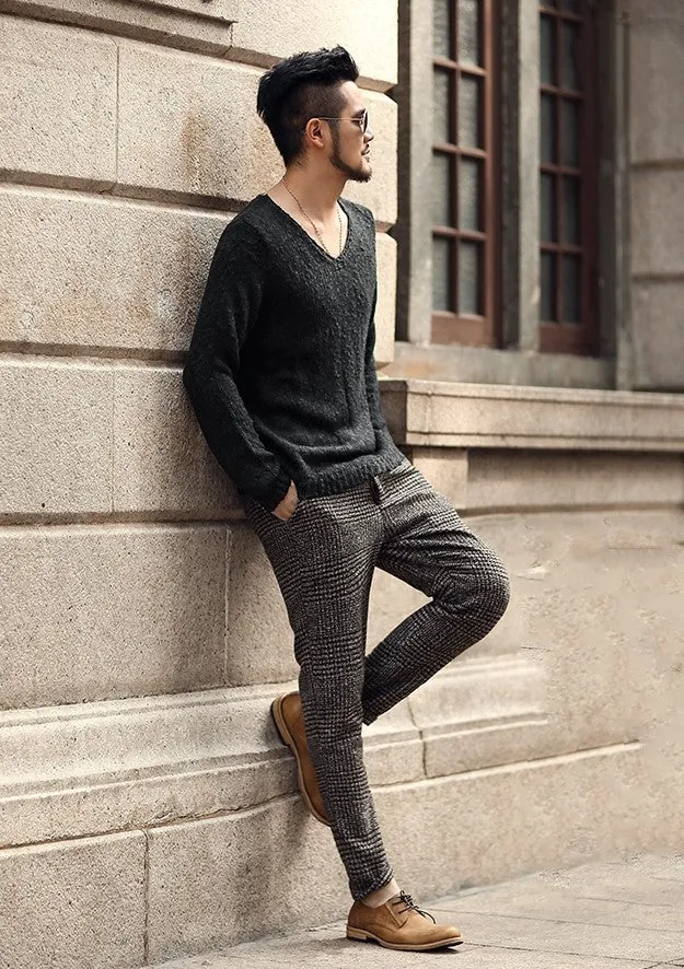 Men's Autumn/Winter Woolen Knitted V-Neck Pullover