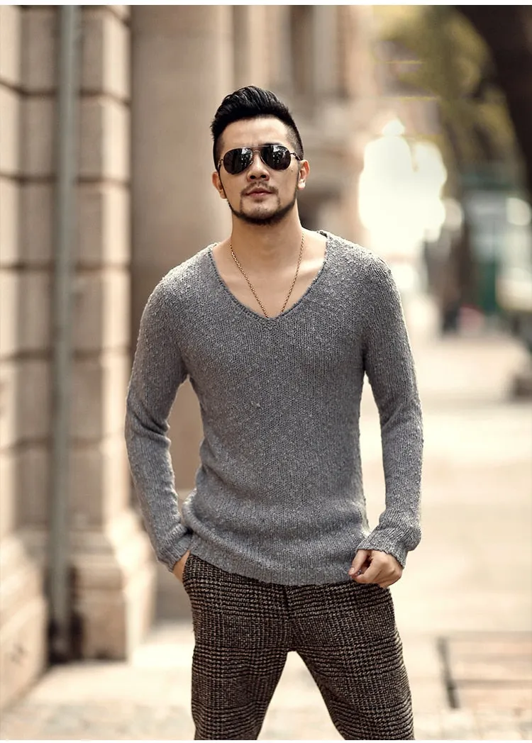 Men's Autumn/Winter Woolen Knitted V-Neck Pullover