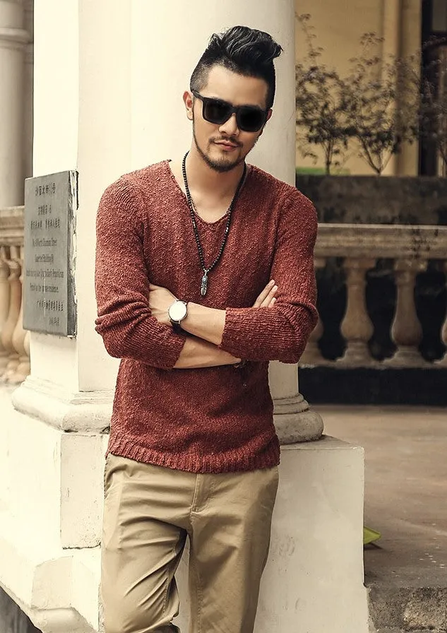 Men's Autumn/Winter Woolen Knitted V-Neck Pullover