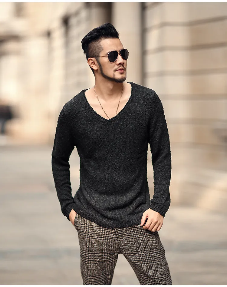 Men's Autumn/Winter Woolen Knitted V-Neck Pullover