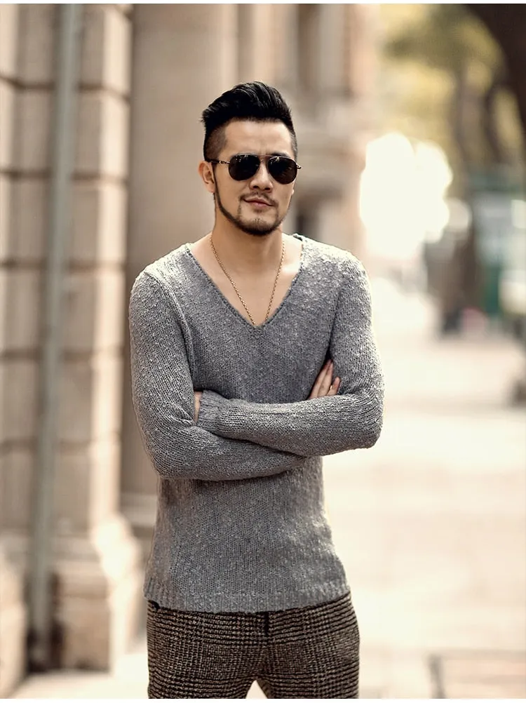 Men's Autumn/Winter Woolen Knitted V-Neck Pullover