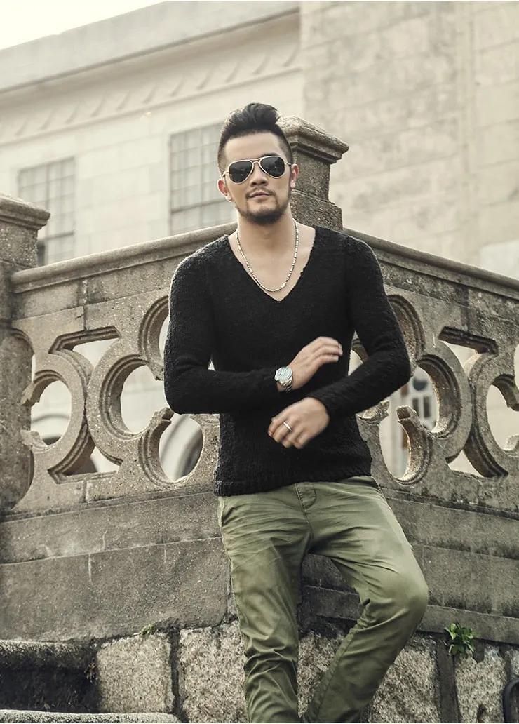 Men's Autumn/Winter Woolen Knitted V-Neck Pullover