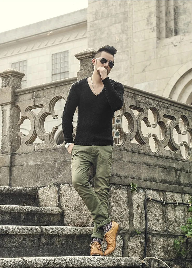 Men's Autumn/Winter Woolen Knitted V-Neck Pullover