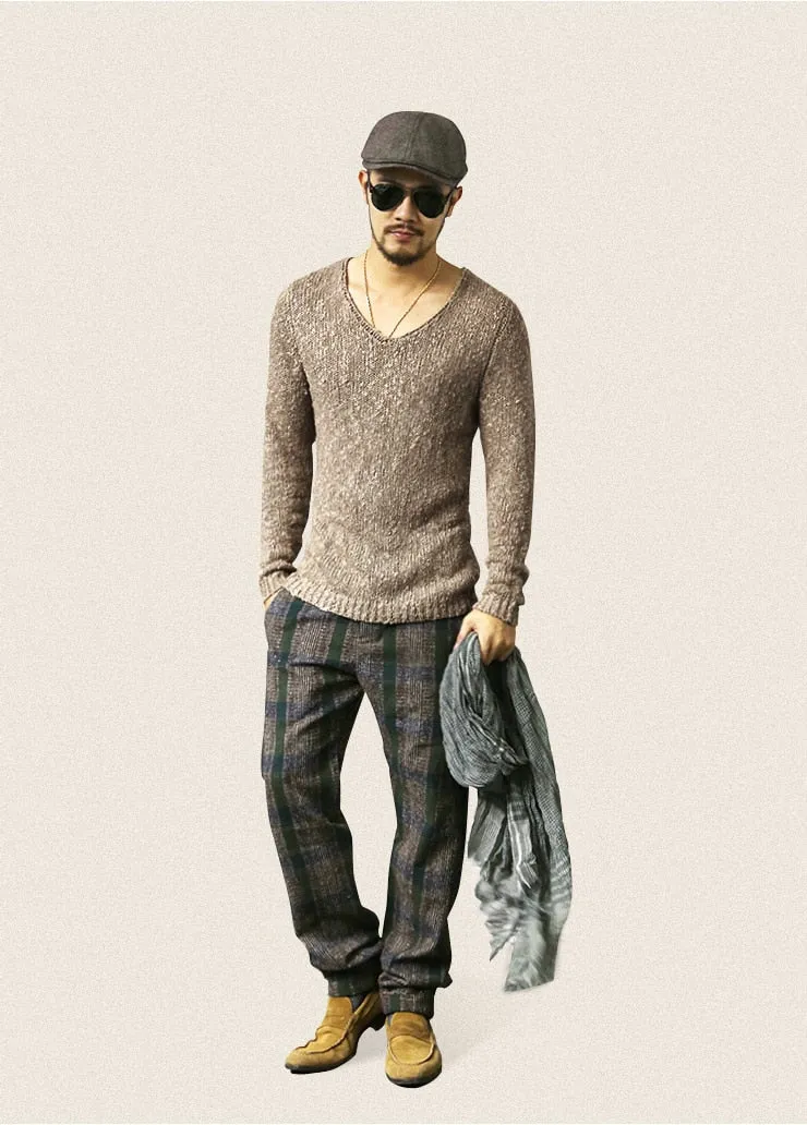 Men's Autumn/Winter Woolen Knitted V-Neck Pullover