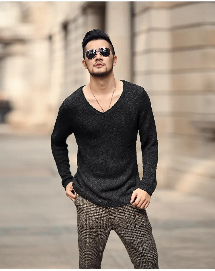 Men's Autumn/Winter Woolen Knitted V-Neck Pullover