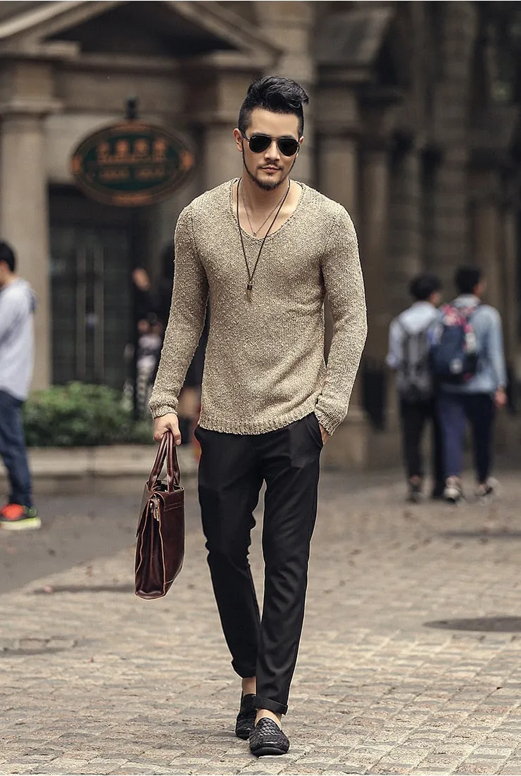 Men's Autumn/Winter Woolen Knitted V-Neck Pullover