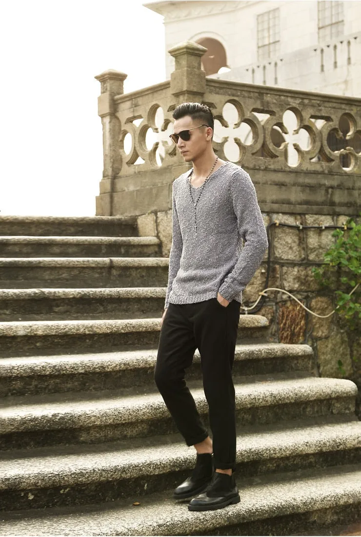 Men's Autumn/Winter Woolen Knitted V-Neck Pullover