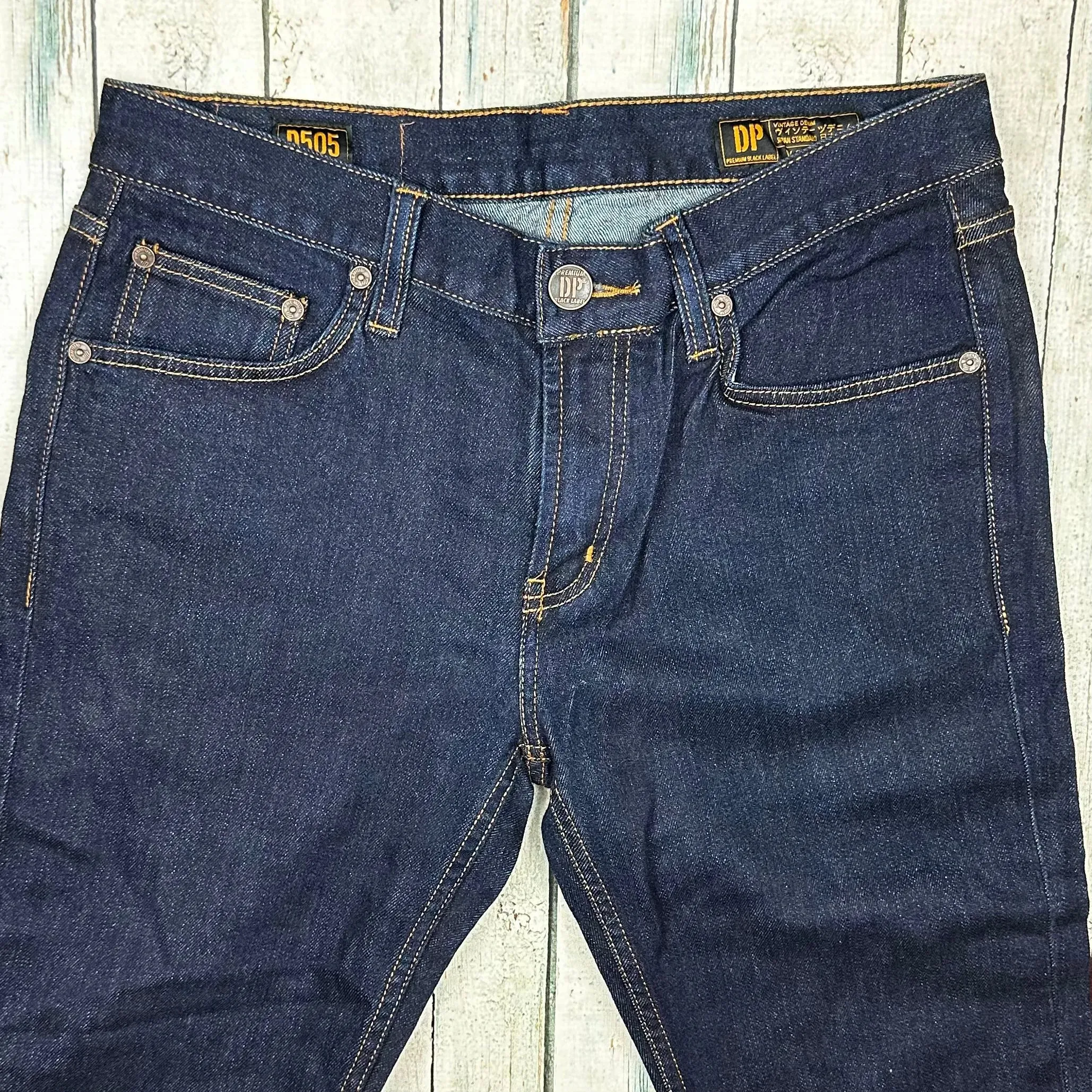 Mens Indigo DP Premium Black Label 'D505' Slim Fit Jeans  - Size 34/32
