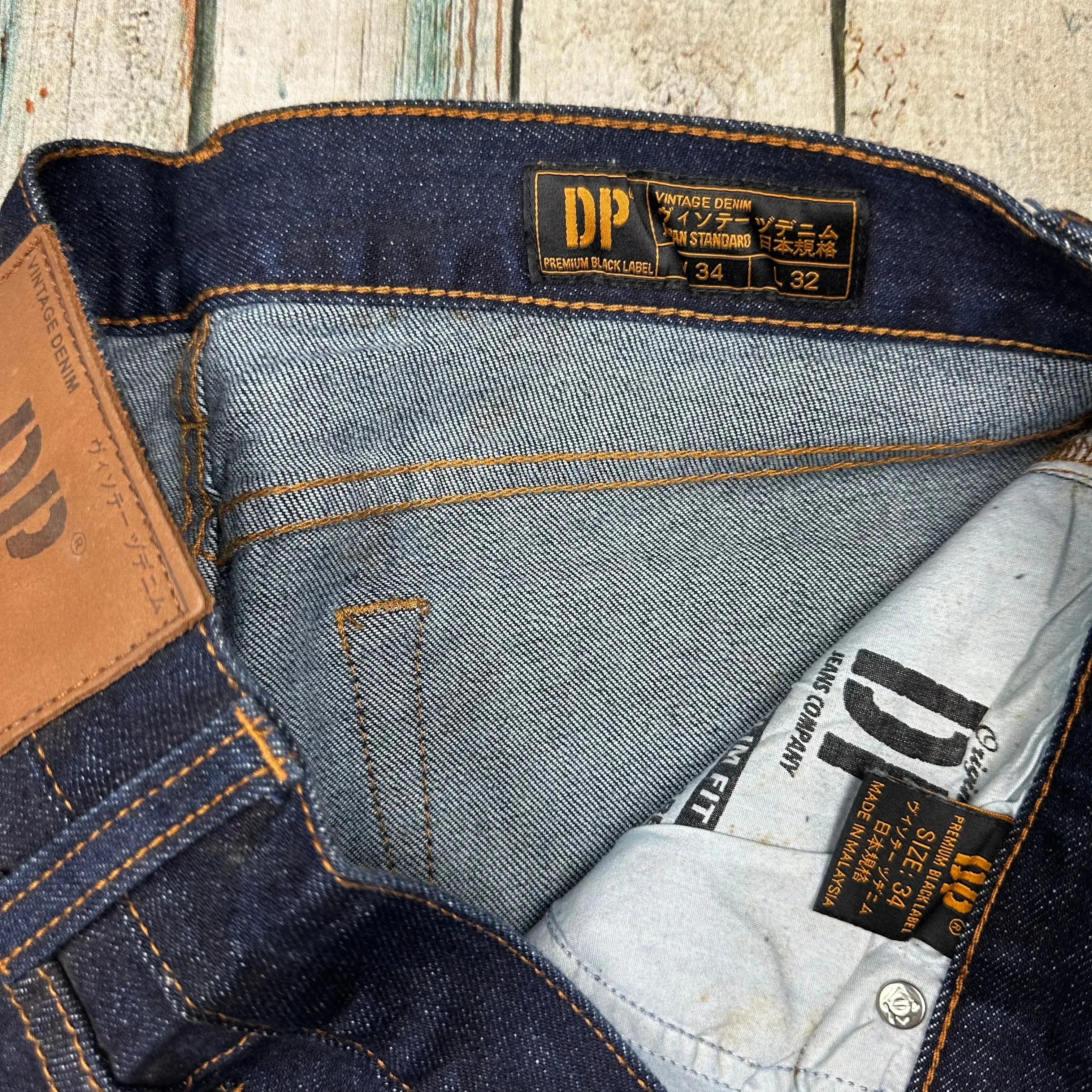 Mens Indigo DP Premium Black Label 'D505' Slim Fit Jeans  - Size 34/32