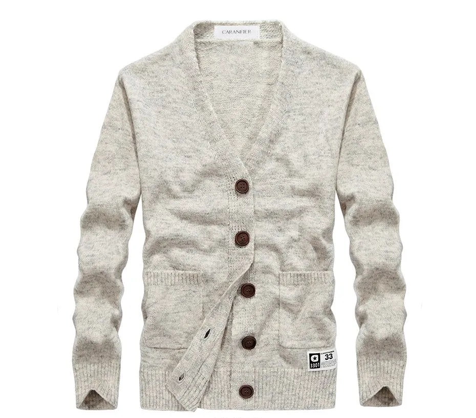 Men's Spring/Autumn Knitted V-Neck Slim Fit Wool Cardigan