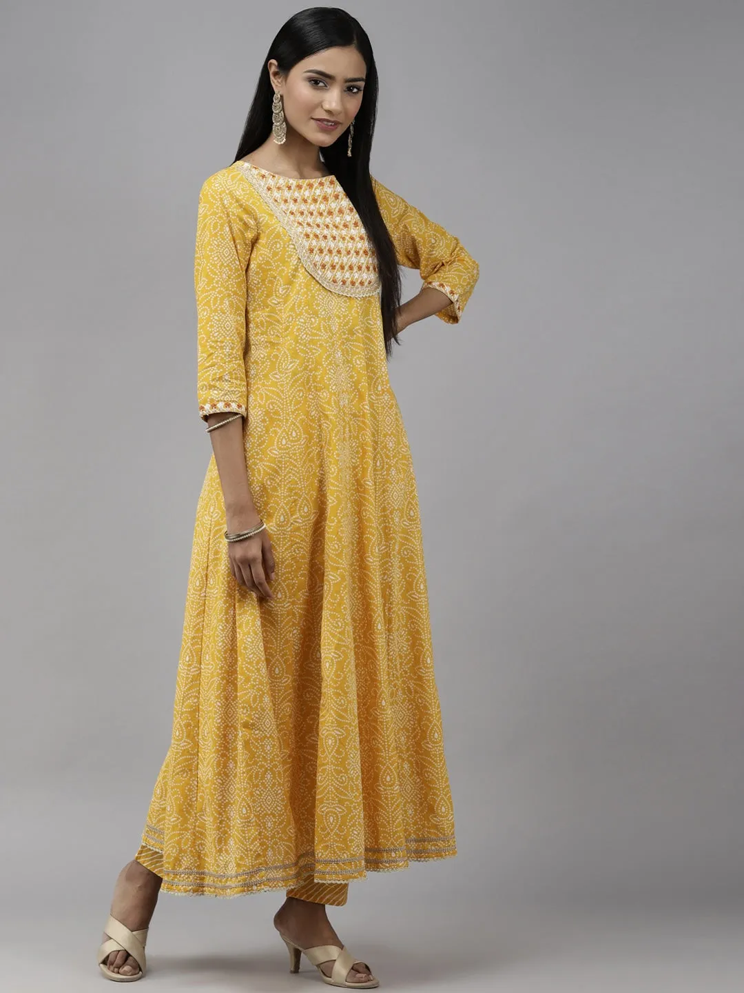 Mustard Yellow Cotton Printed 3-Piece Kurta Set