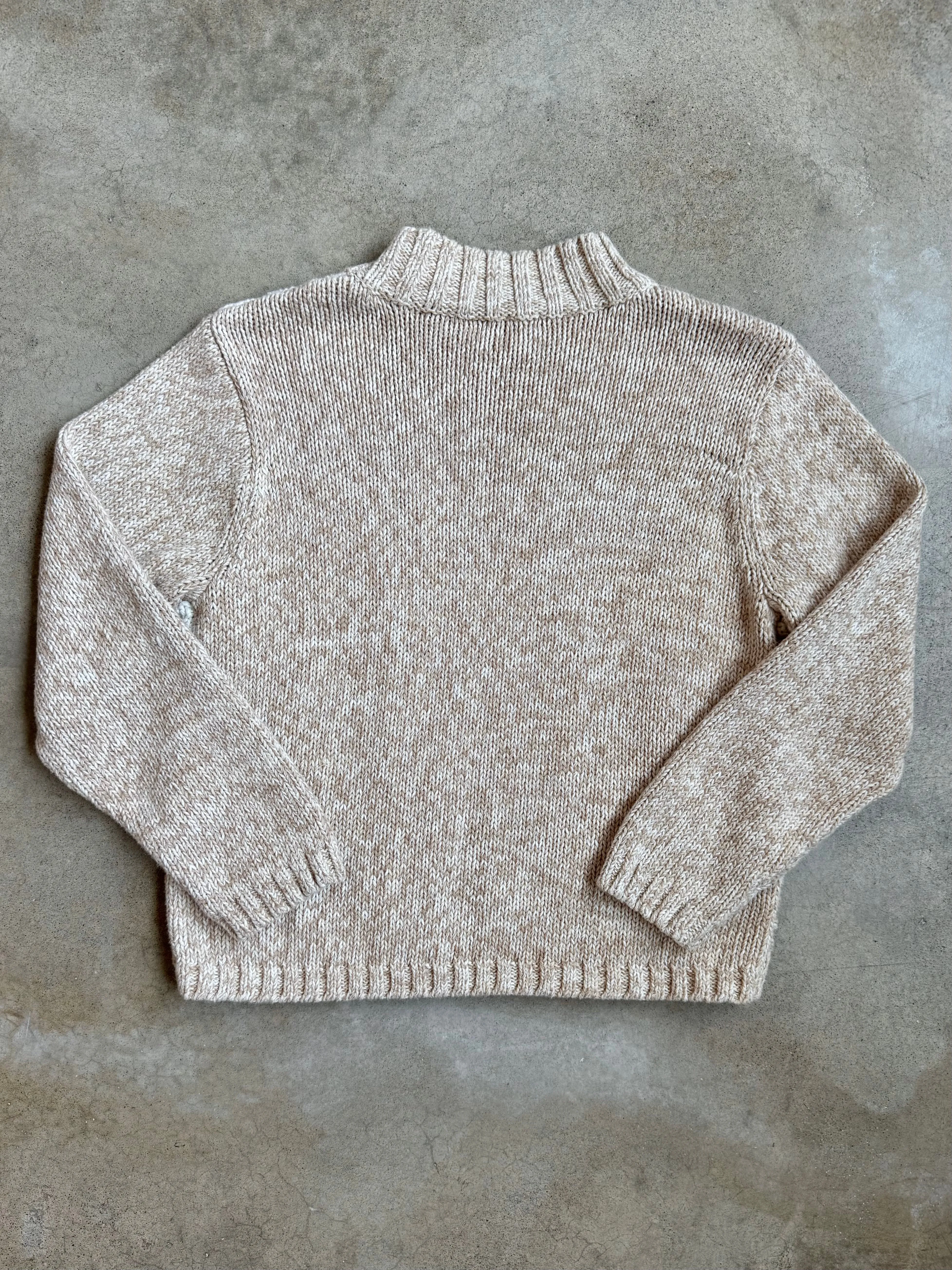 Neutral Cotton Cable Knit Mock Neck Sweater (XL)