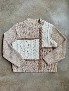 Neutral Cotton Cable Knit Mock Neck Sweater (XL)