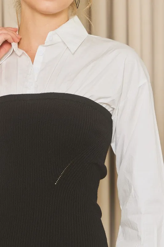 Off White Black Corset Shirt Dress