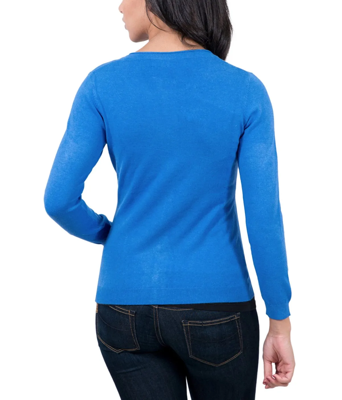 Real Cashmere Cobalt Blue Cashmere Blend Womenscrewneck Cardigan