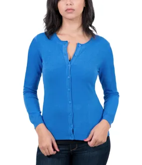 Real Cashmere Cobalt Blue Cashmere Blend Womenscrewneck Cardigan