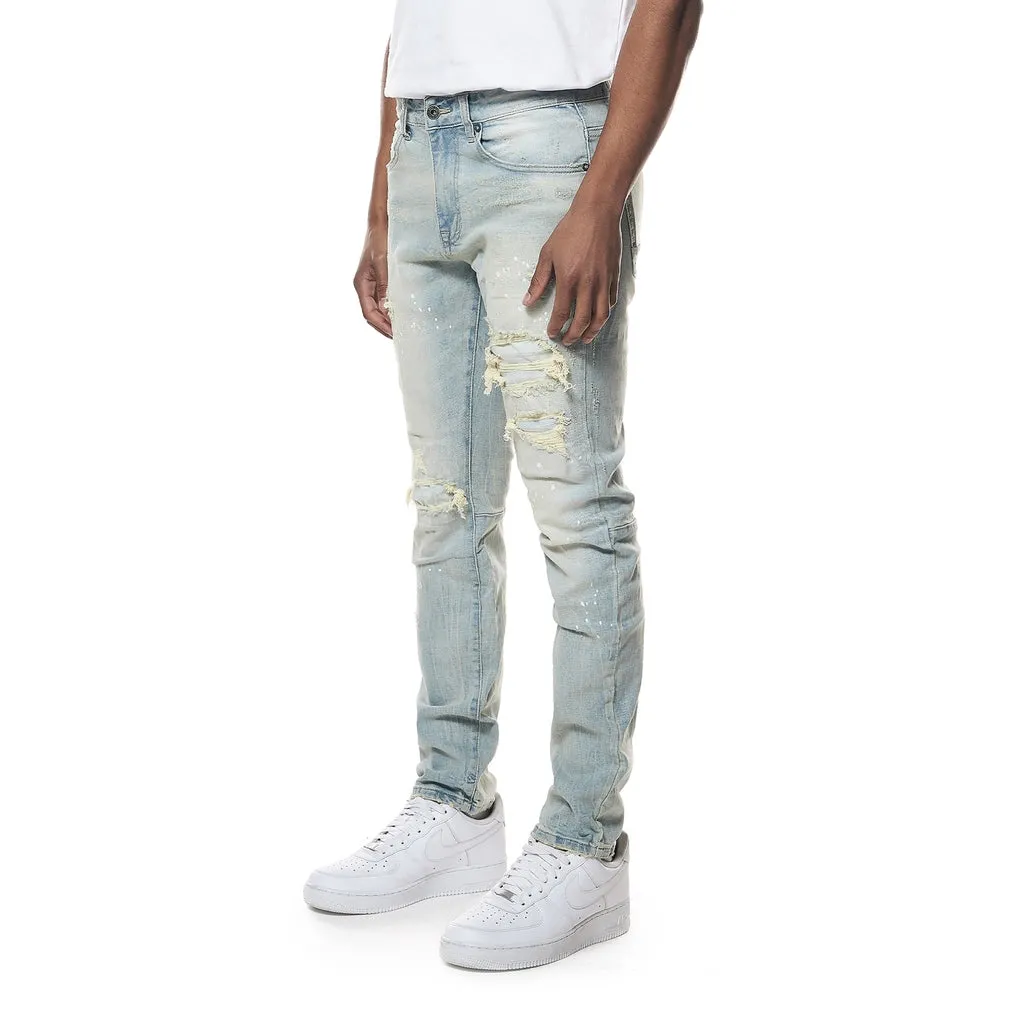 Slim Tapered Distressed Rip & Repair Jeans - Elm Blue