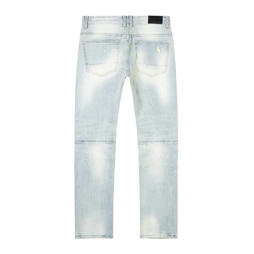 Slim Tapered Distressed Rip & Repair Jeans - Elm Blue