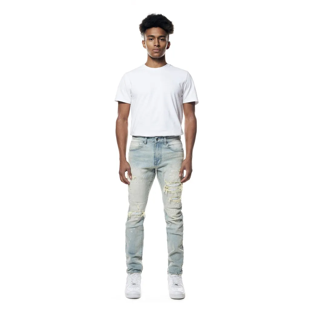 Slim Tapered Distressed Rip & Repair Jeans - Elm Blue