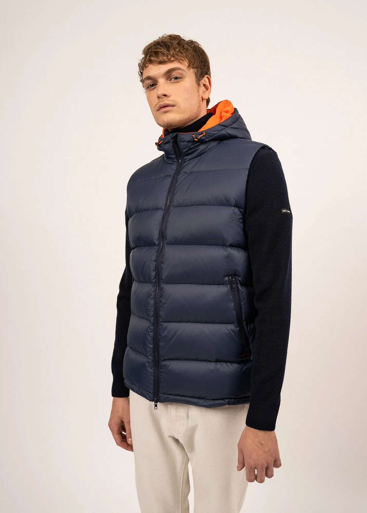 St Otis sleeveless down jacket - hooded (NAVY/ORANGE FLUO)