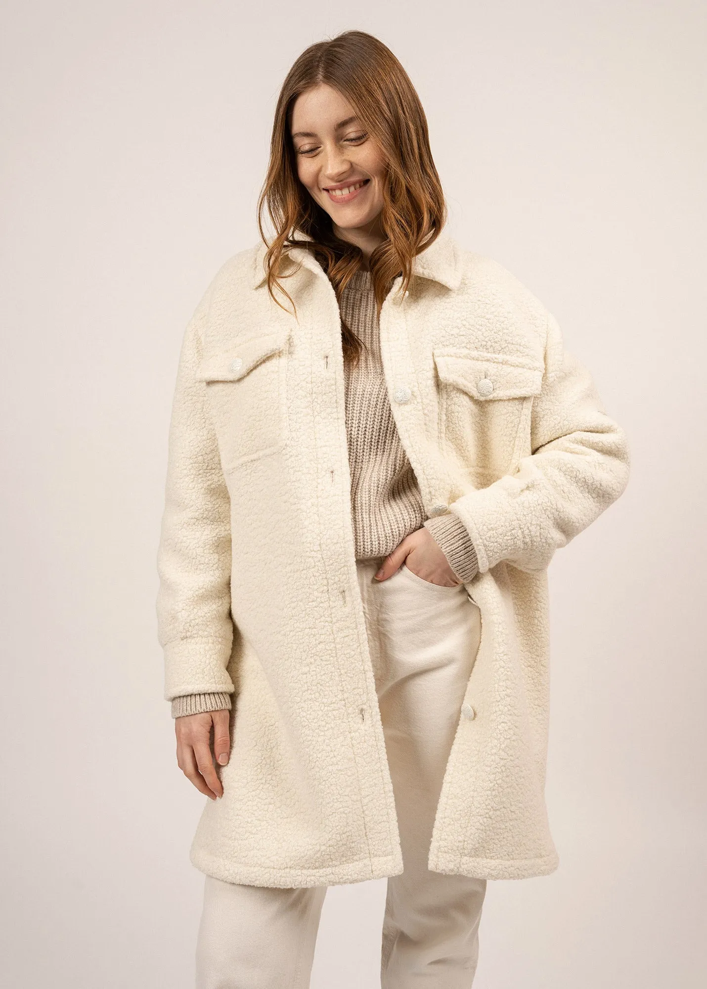 Ste Loelia long coat - in Sherpa (BLANC D'HIVER)