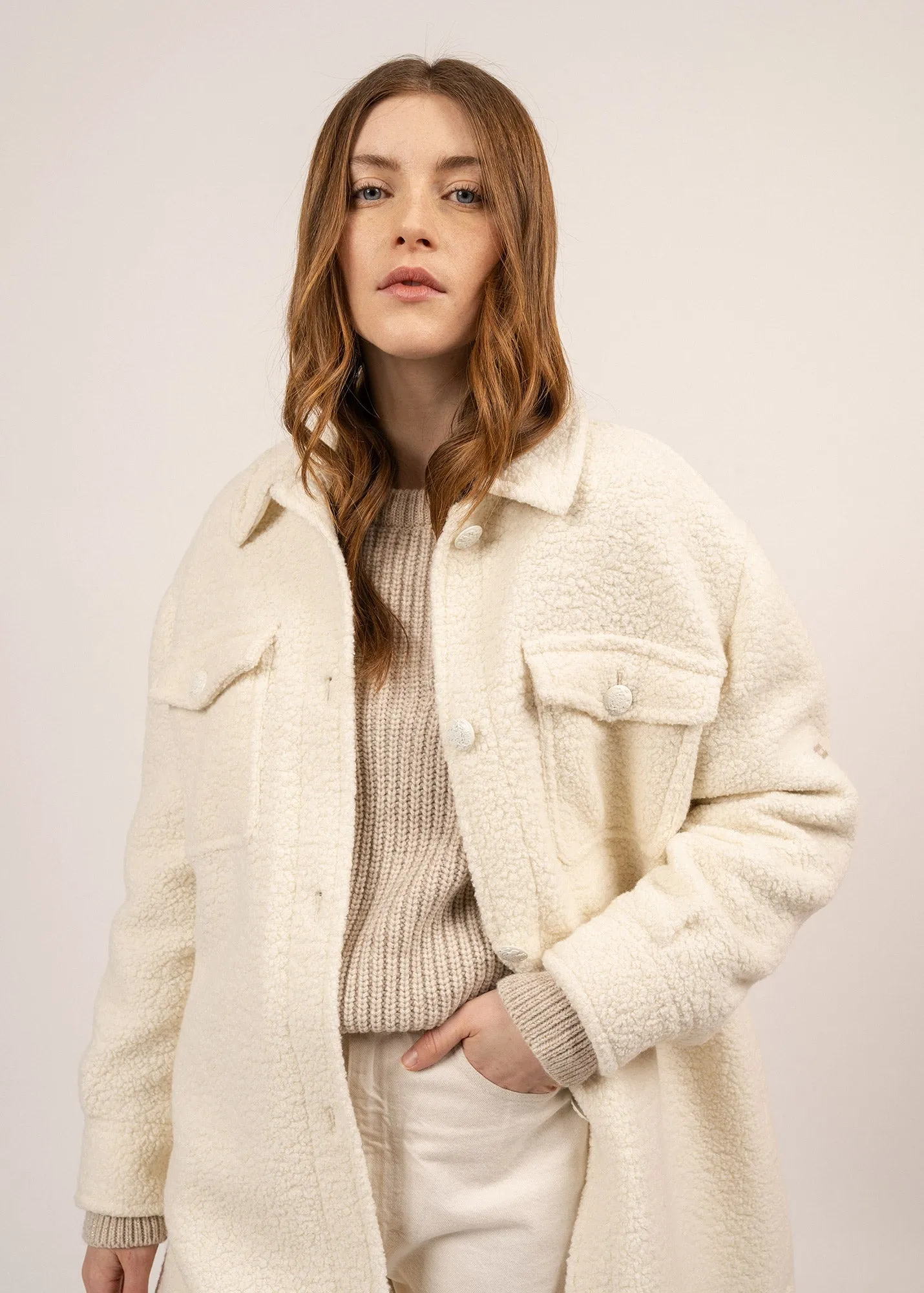 Ste Loelia long coat - in Sherpa (BLANC D'HIVER)