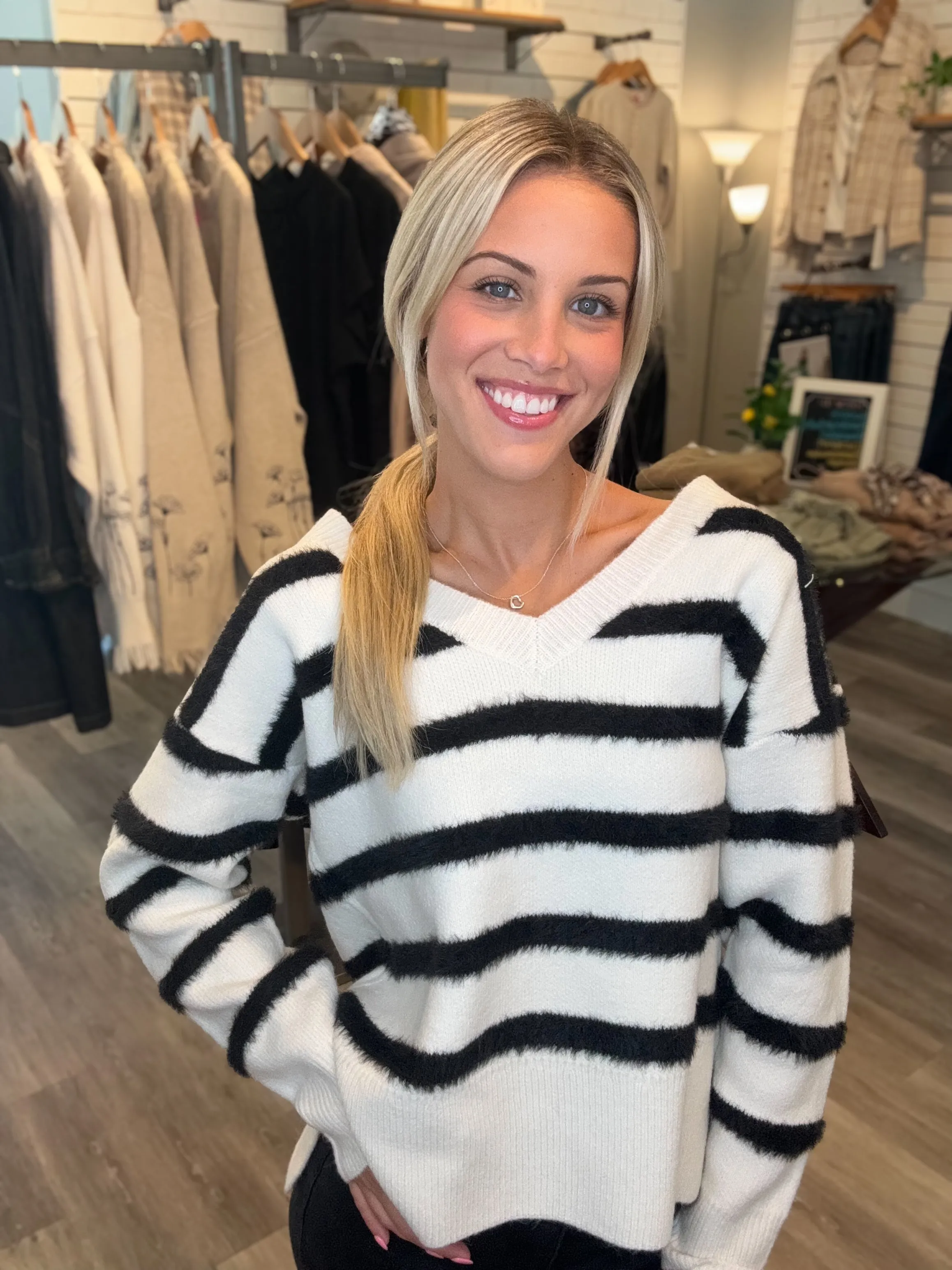 Stripe V Neck Sweater