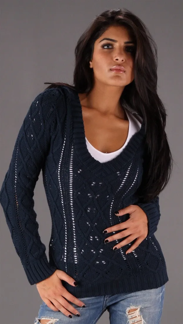 Sweet Romeo V-Neck Sweater in Navy