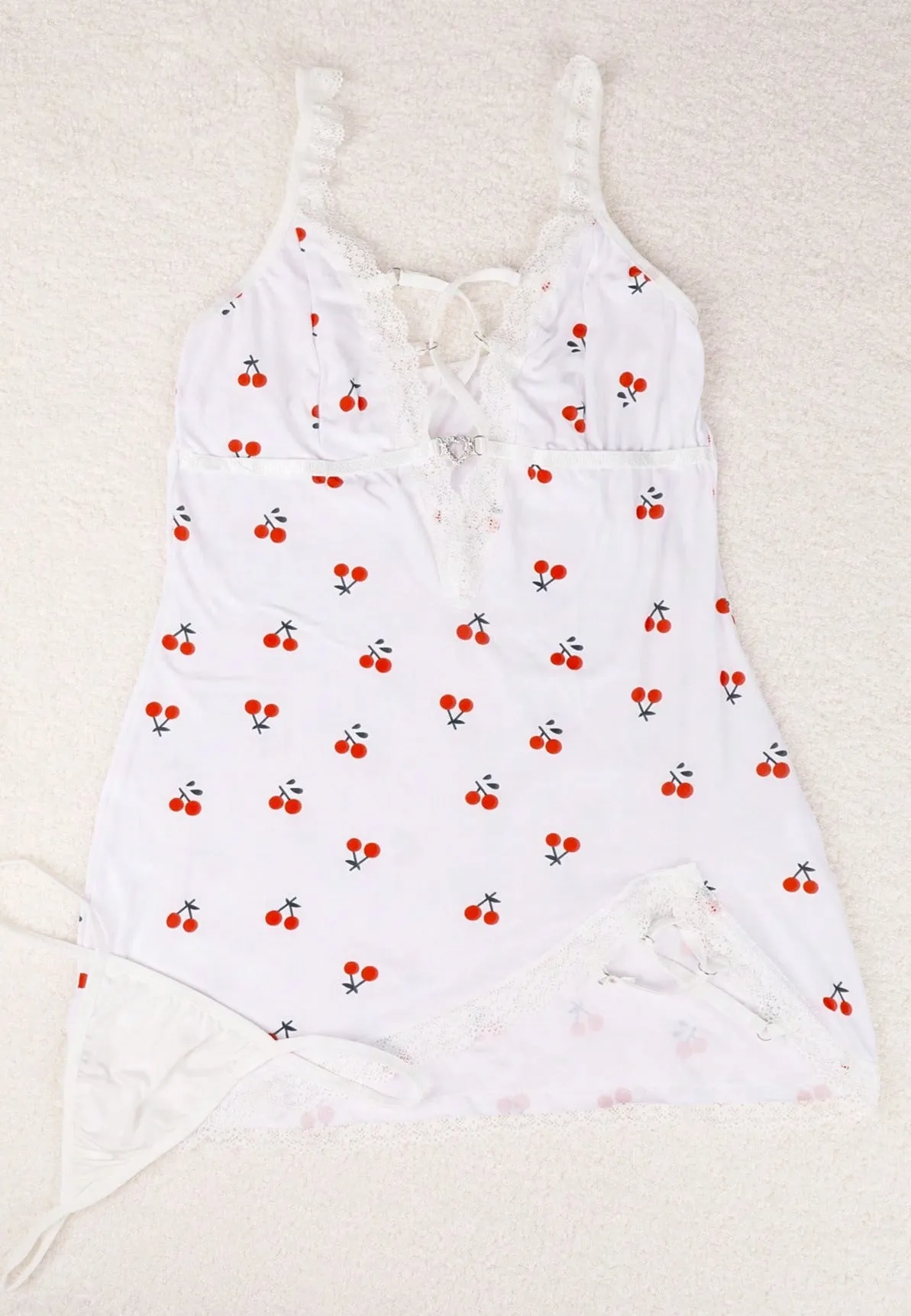 V-Neck Cross-Tie   Cherry Print - 2025 New Lace Chemise