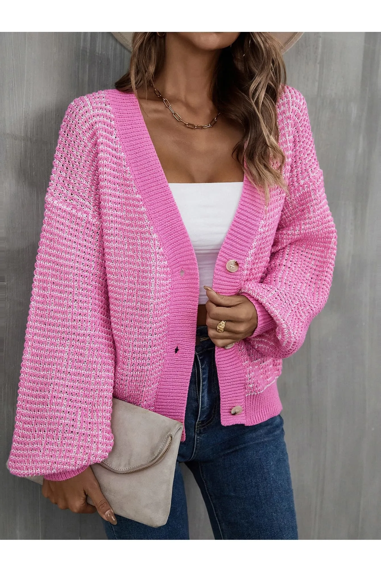 V-Neck Dropped Shoulder Cardigan