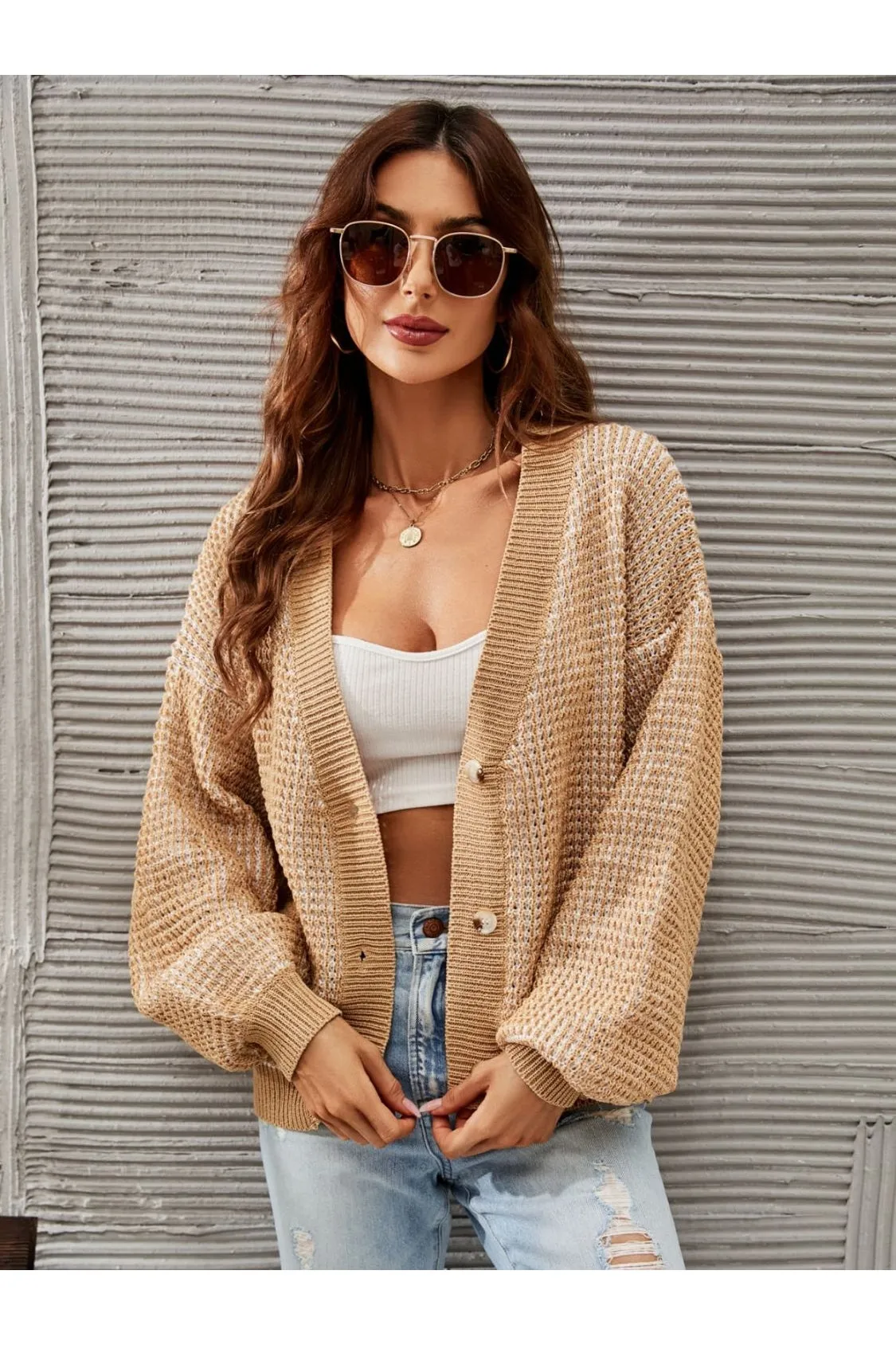 V-Neck Dropped Shoulder Cardigan