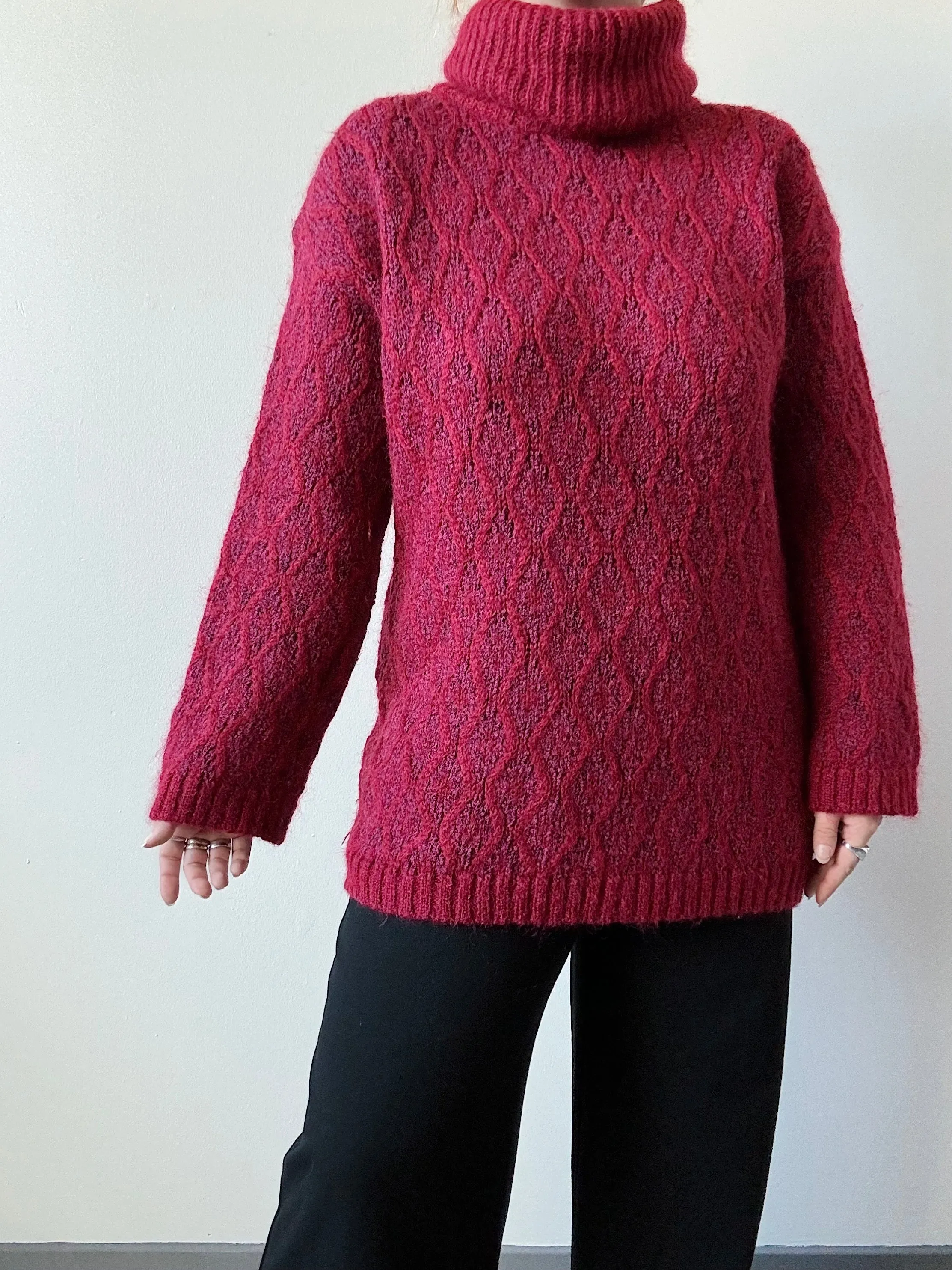 Vintage Carole Little Magenta Mohair Turtleneck Sweater (L)