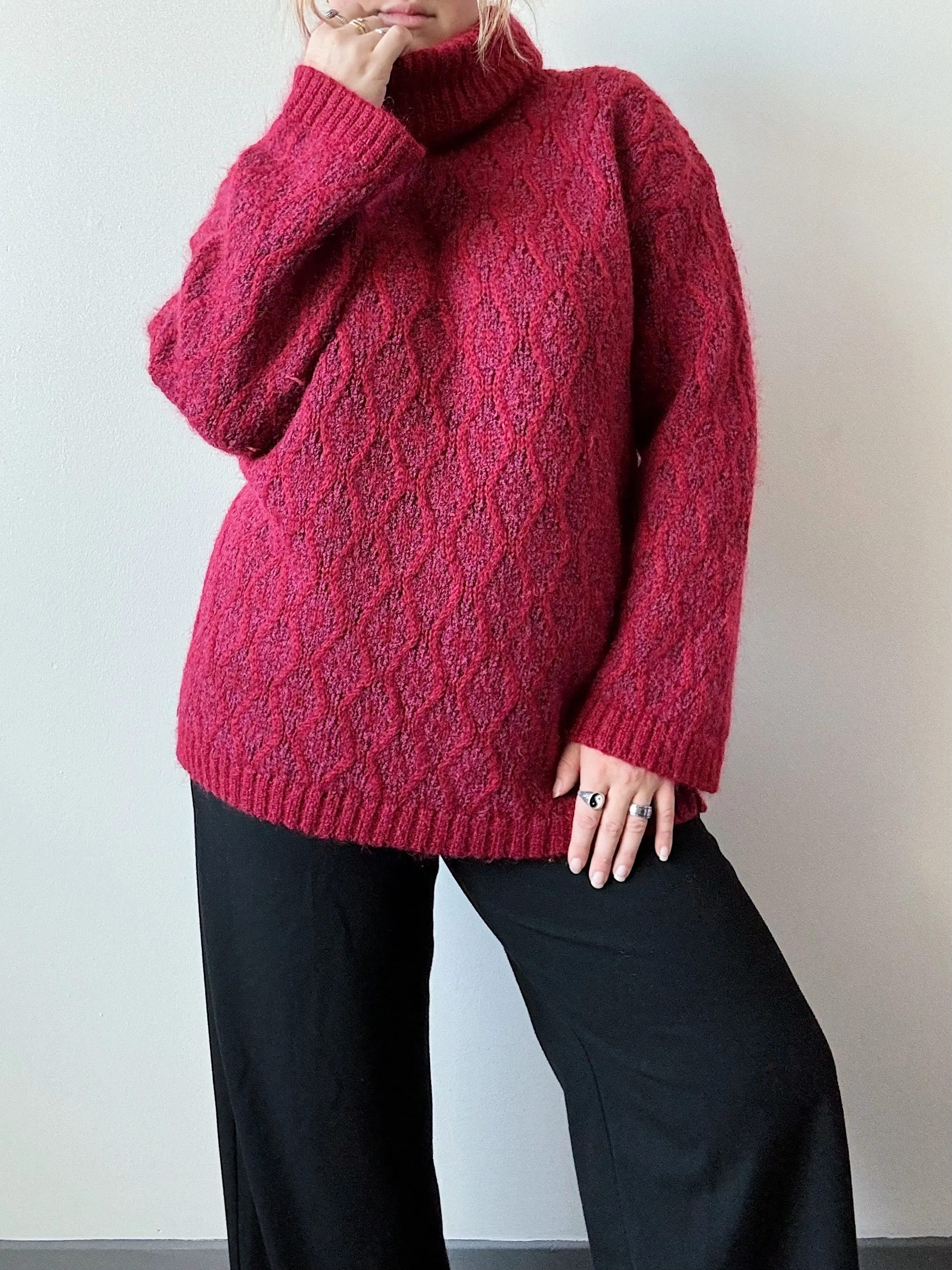 Vintage Carole Little Magenta Mohair Turtleneck Sweater (L)