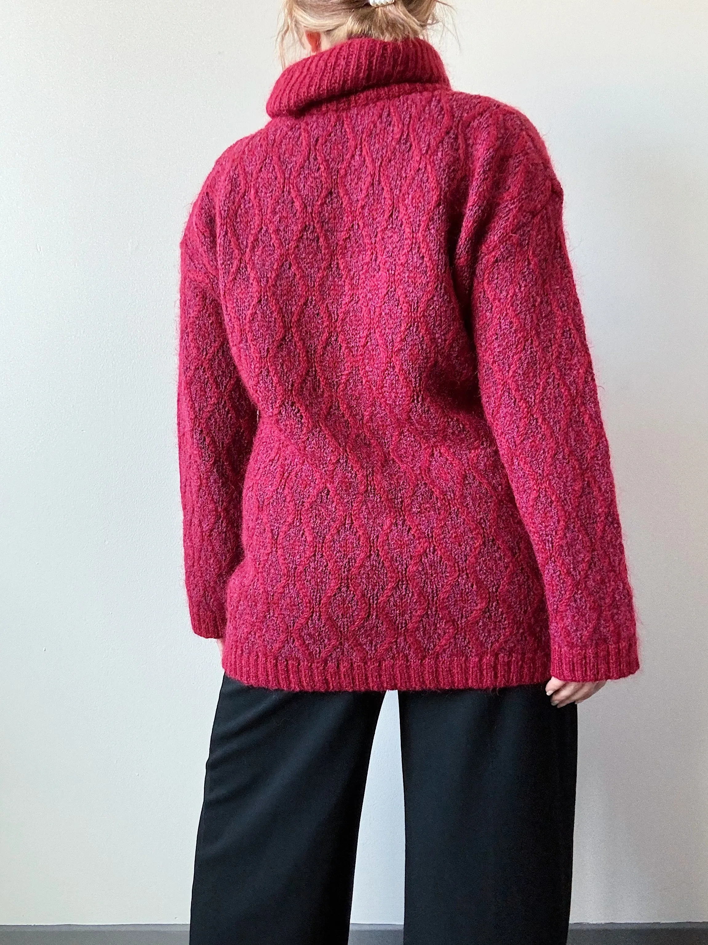 Vintage Carole Little Magenta Mohair Turtleneck Sweater (L)