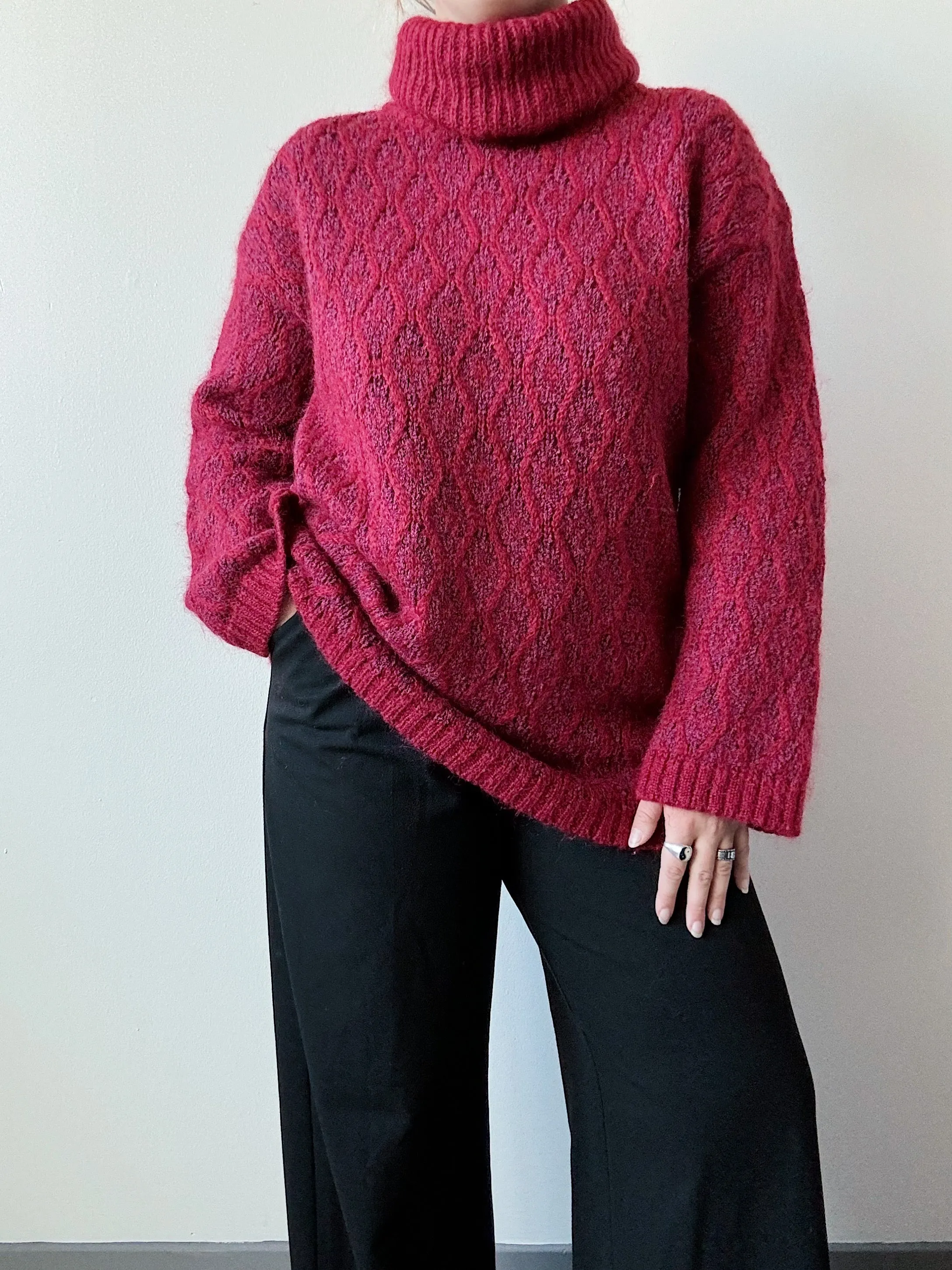 Vintage Carole Little Magenta Mohair Turtleneck Sweater (L)