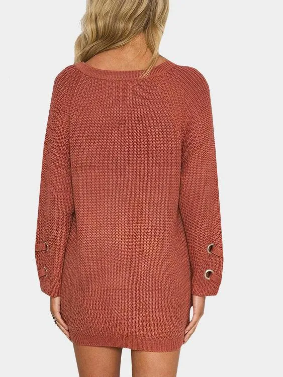 Wholesale Orange V-Neck Long Sleeve Sweaters